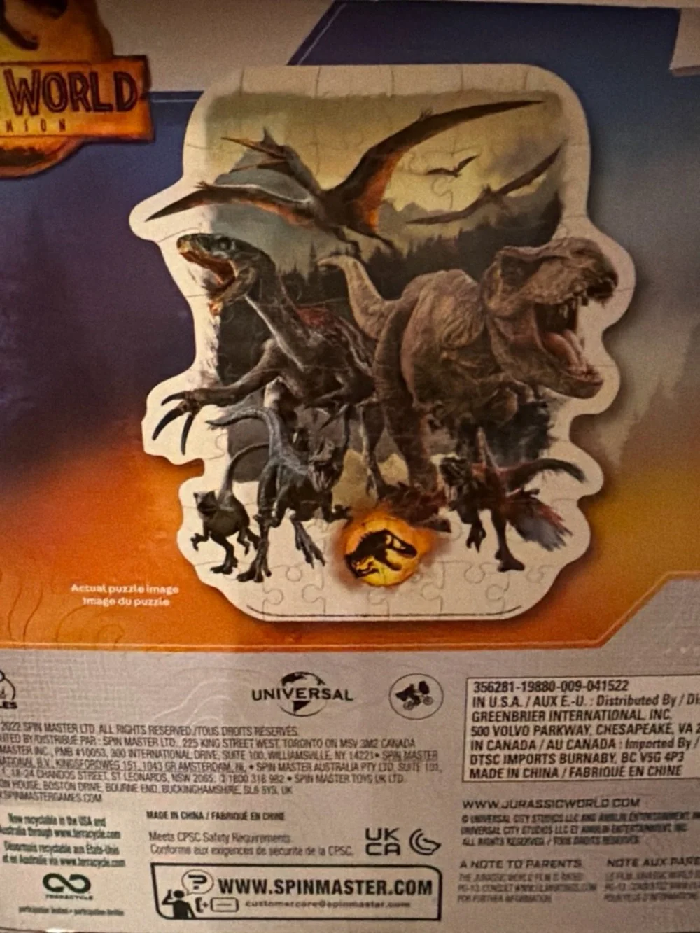 Jurassic World Dominion Kids Shaped Puzzle - Orange and Black